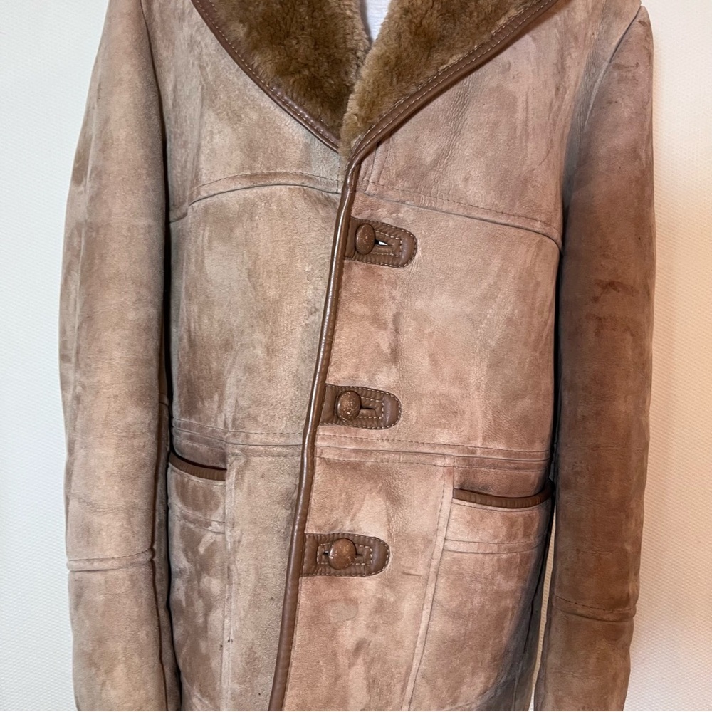VTG Knight Tailors New Zealand Shearling Sheepskin Coat Men’s 42 Brown Suede - Picture 3 of 16